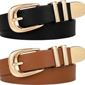 Women Leather Belt Pack Vintage Western Style Waist Belt with Gold Silver Buckle